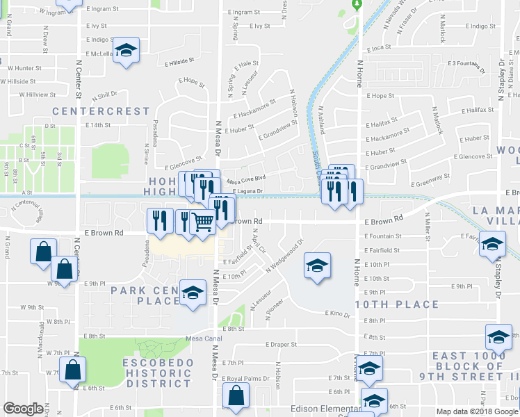 map of restaurants, bars, coffee shops, grocery stores, and more near 1150 North April Circle in Mesa