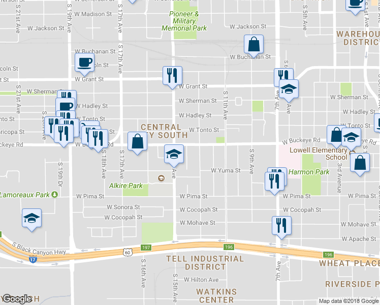 map of restaurants, bars, coffee shops, grocery stores, and more near in Phoenix