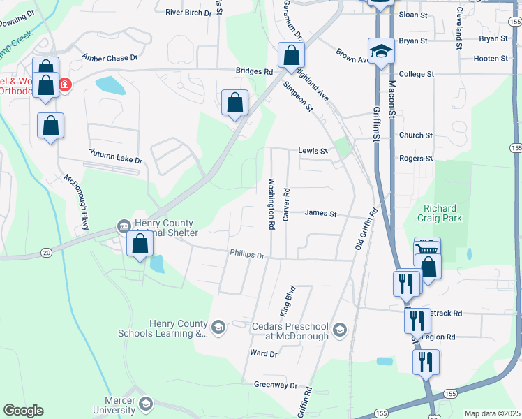 map of restaurants, bars, coffee shops, grocery stores, and more near 140 Tillman Court in McDonough