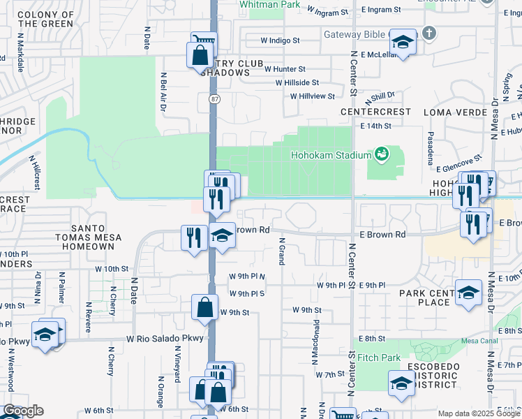 map of restaurants, bars, coffee shops, grocery stores, and more near 242 West Brown Road in Mesa