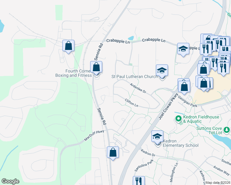 map of restaurants, bars, coffee shops, grocery stores, and more near 164 Ardenlee Drive in Peachtree City