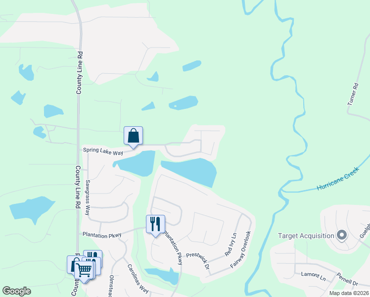 map of restaurants, bars, coffee shops, grocery stores, and more near 11919 Spring Lake Way in Fayetteville
