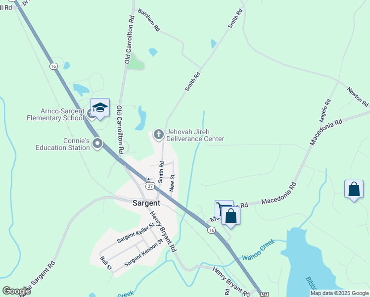 map of restaurants, bars, coffee shops, grocery stores, and more near 101 New Street in Newnan