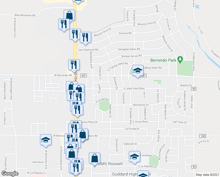 map of restaurants, bars, coffee shops, grocery stores, and more near 3200 Delicado Drive in Roswell