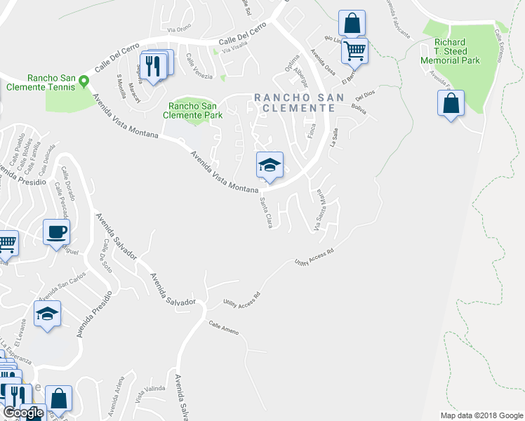 map of restaurants, bars, coffee shops, grocery stores, and more near 20 Santa Clara in San Clemente