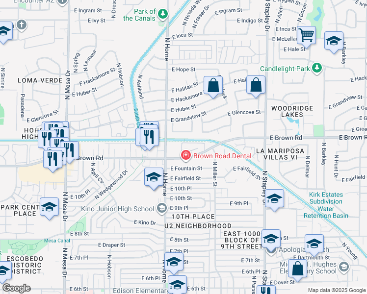 map of restaurants, bars, coffee shops, grocery stores, and more near 860 East Brown Road in Mesa