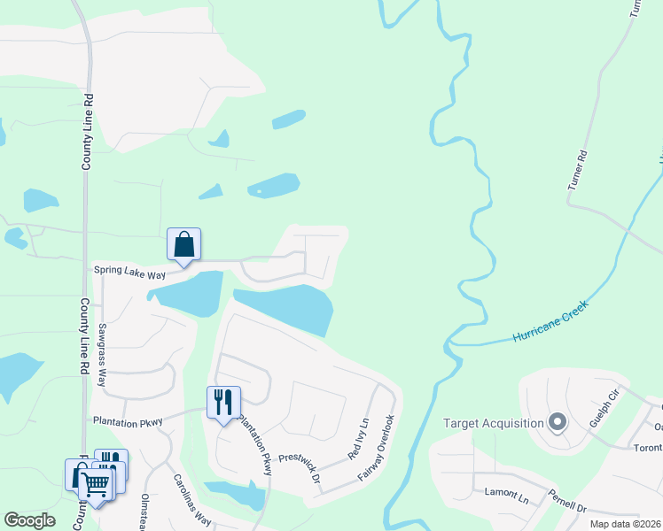 map of restaurants, bars, coffee shops, grocery stores, and more near 117 Waters Edge Way in Fayetteville