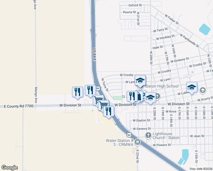 map of restaurants, bars, coffee shops, grocery stores, and more near 140 North Terry Drive in Slaton
