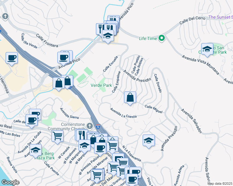 map of restaurants, bars, coffee shops, grocery stores, and more near 247 Calle Fiesta in San Clemente