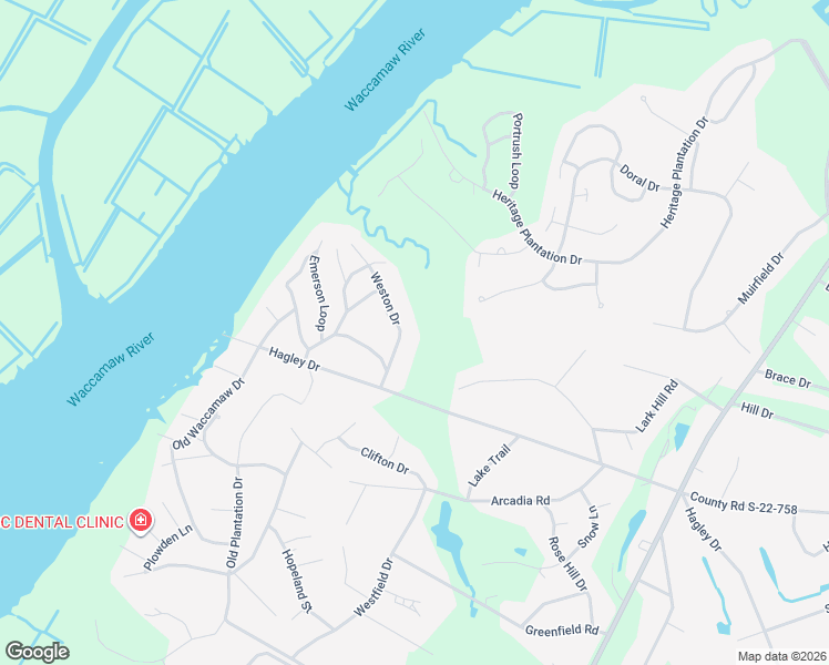 map of restaurants, bars, coffee shops, grocery stores, and more near 132 Weston Drive in Pawleys Island