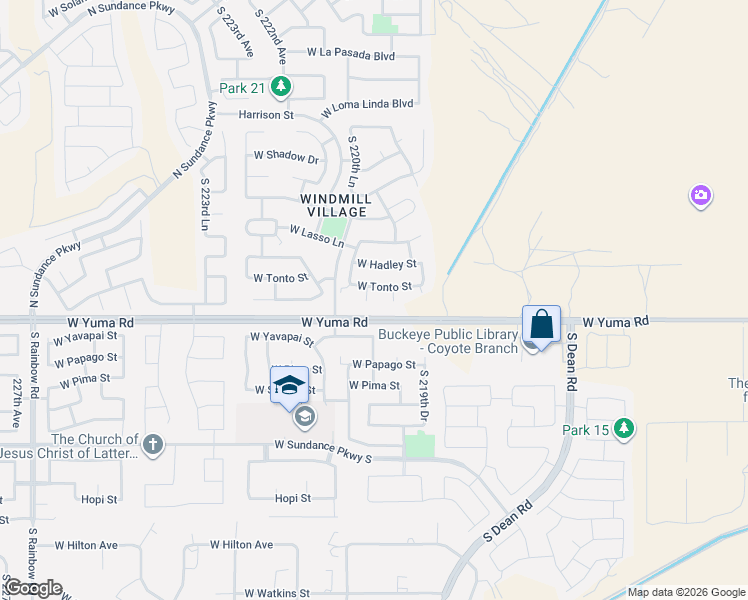 map of restaurants, bars, coffee shops, grocery stores, and more near 1127 South 220th Drive in Buckeye