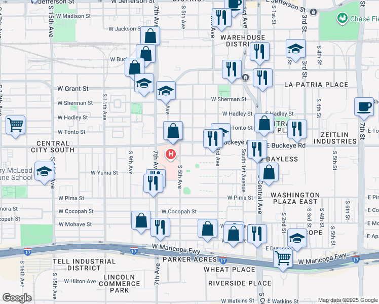 map of restaurants, bars, coffee shops, grocery stores, and more near 1113 South 5th Avenue in Phoenix