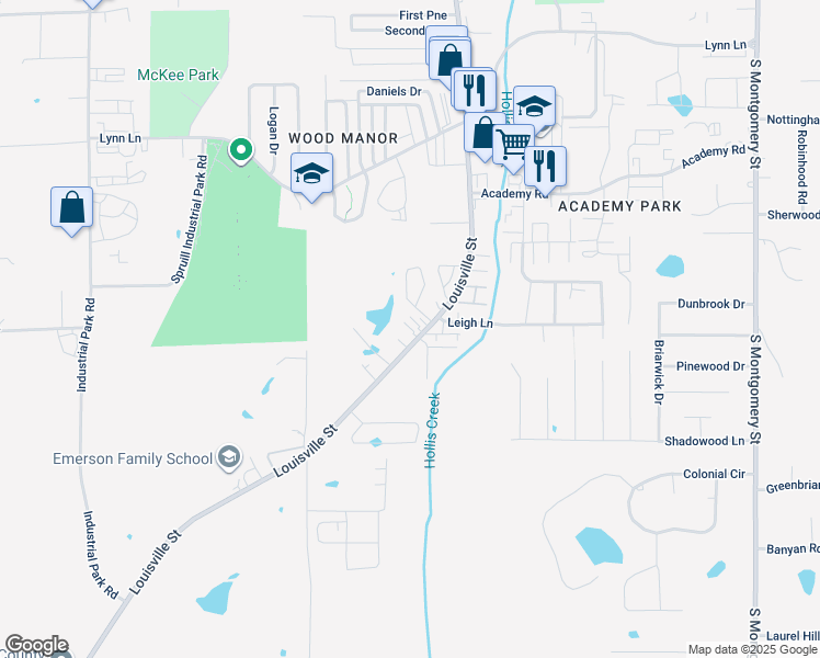 map of restaurants, bars, coffee shops, grocery stores, and more near 1406 Louisville Street in Starkville