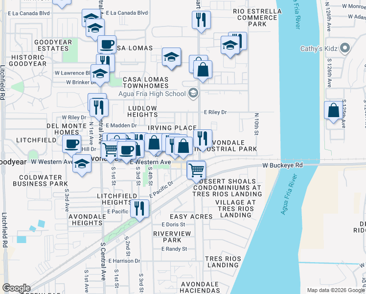 map of restaurants, bars, coffee shops, grocery stores, and more near 615 East Hill Drive in Avondale