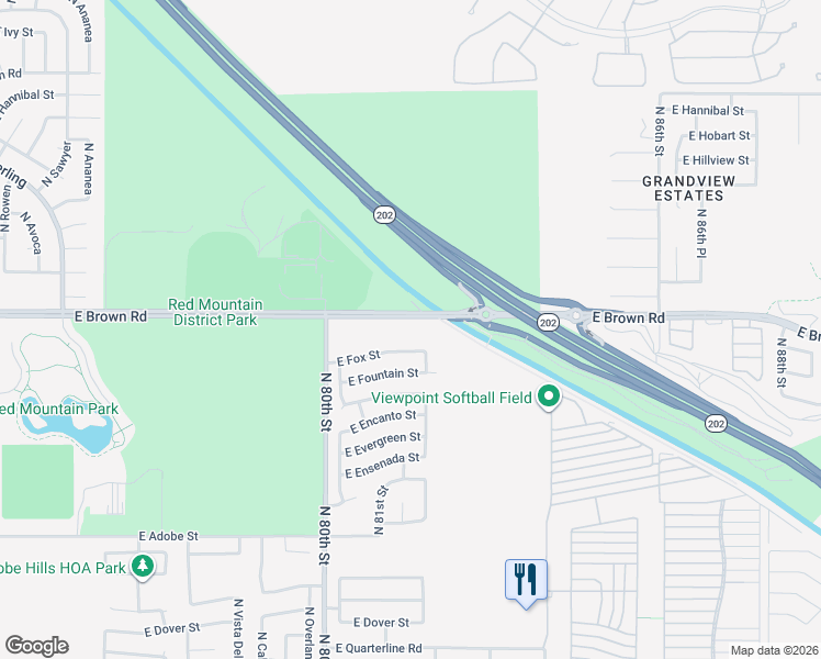 map of restaurants, bars, coffee shops, grocery stores, and more near 8137 East Brown Road in Mesa