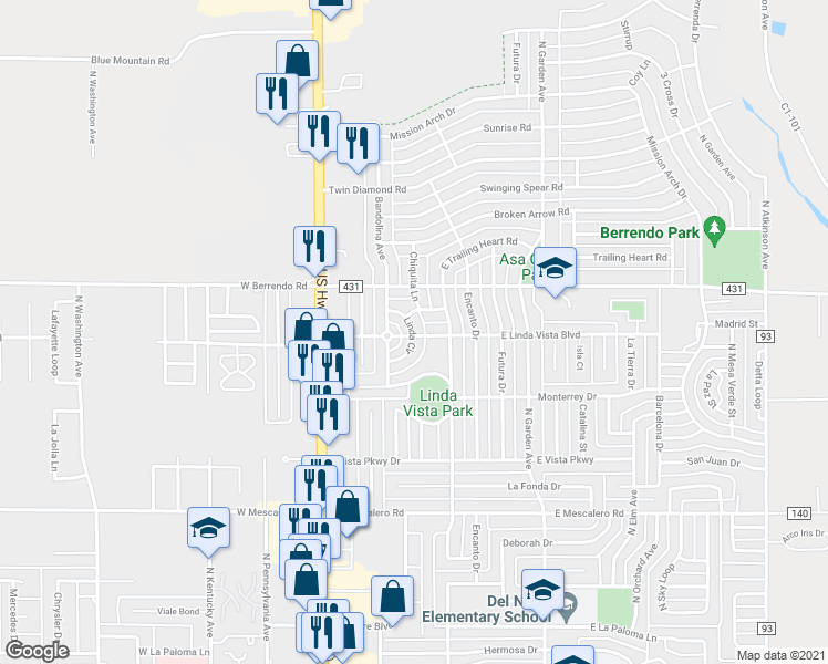 map of restaurants, bars, coffee shops, grocery stores, and more near 201 Linda Circle in Roswell