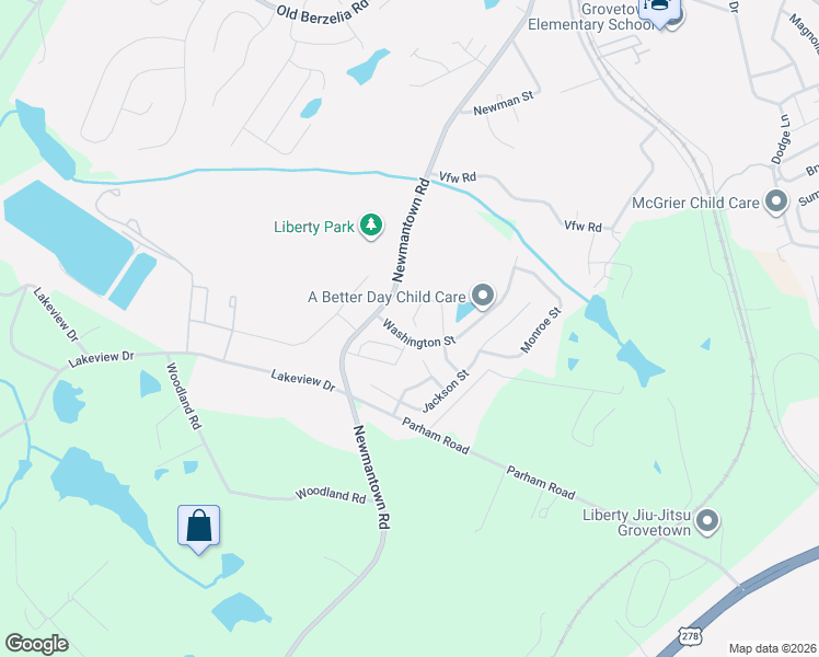 map of restaurants, bars, coffee shops, grocery stores, and more near 443 Madison Street in Grovetown