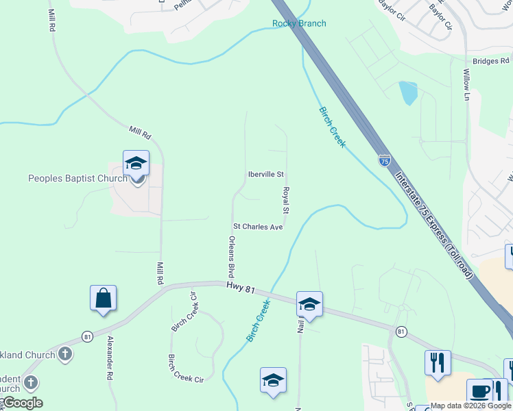map of restaurants, bars, coffee shops, grocery stores, and more near 310 Rampart Street in McDonough