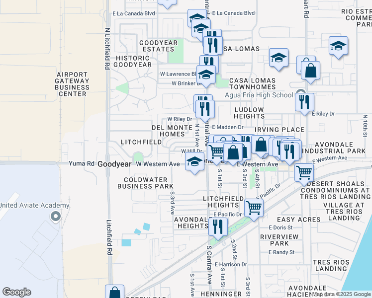 map of restaurants, bars, coffee shops, grocery stores, and more near 116 West Hill Drive in Avondale