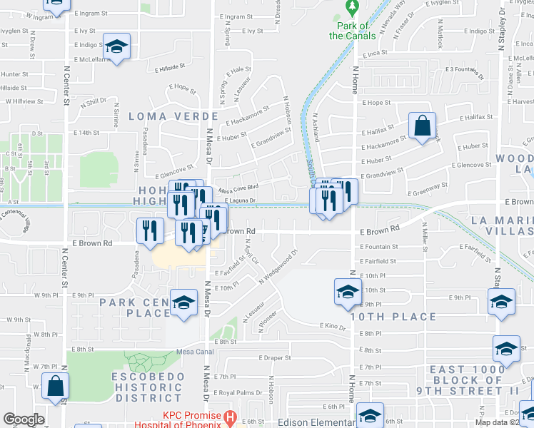 map of restaurants, bars, coffee shops, grocery stores, and more near 1149 North July Circle in Mesa