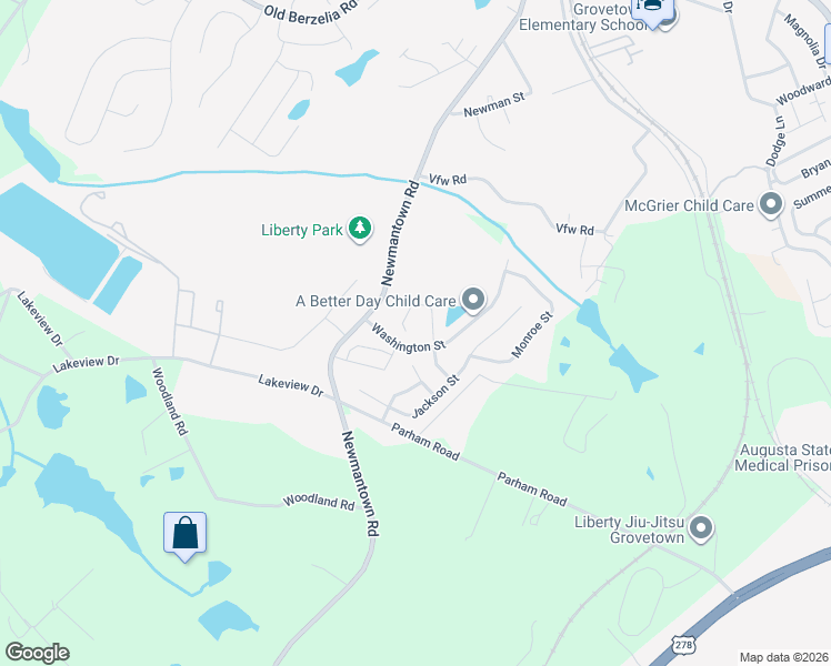 map of restaurants, bars, coffee shops, grocery stores, and more near 443 Madison Street in Grovetown