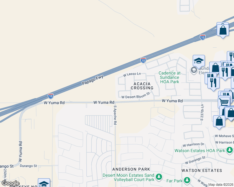 map of restaurants, bars, coffee shops, grocery stores, and more near 1086 South 242nd Lane in Buckeye