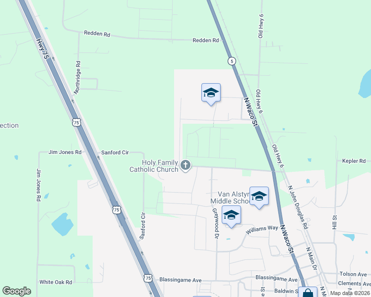 map of restaurants, bars, coffee shops, grocery stores, and more near in Van Alstyne