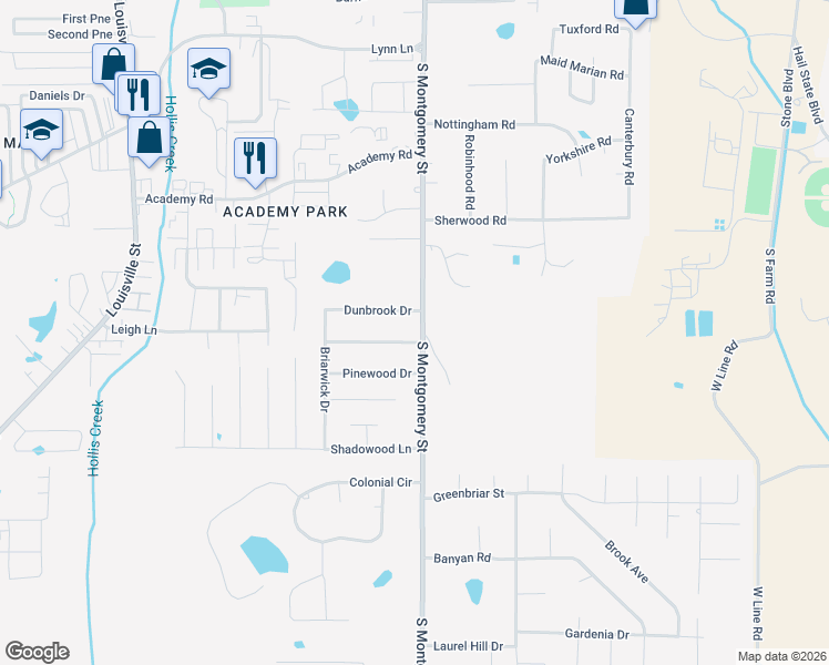 map of restaurants, bars, coffee shops, grocery stores, and more near 1200-1202 S Montgomery St in Starkville