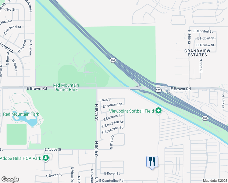 map of restaurants, bars, coffee shops, grocery stores, and more near 8137 East Brown Road in Mesa