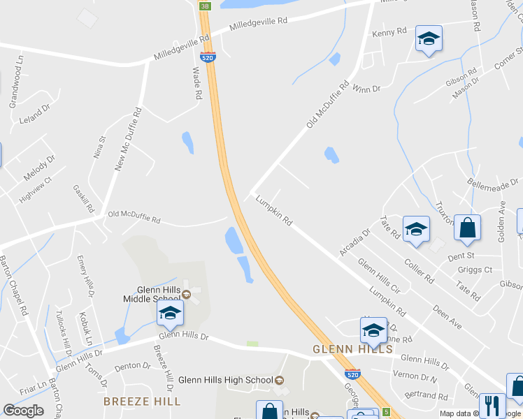 map of restaurants, bars, coffee shops, grocery stores, and more near 2880 Lumpkin Road in Augusta