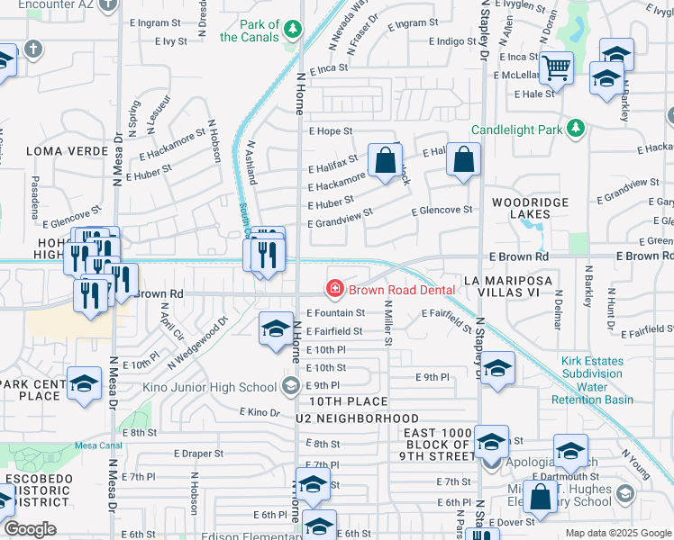 map of restaurants, bars, coffee shops, grocery stores, and more near 860 East Brown Road in Mesa