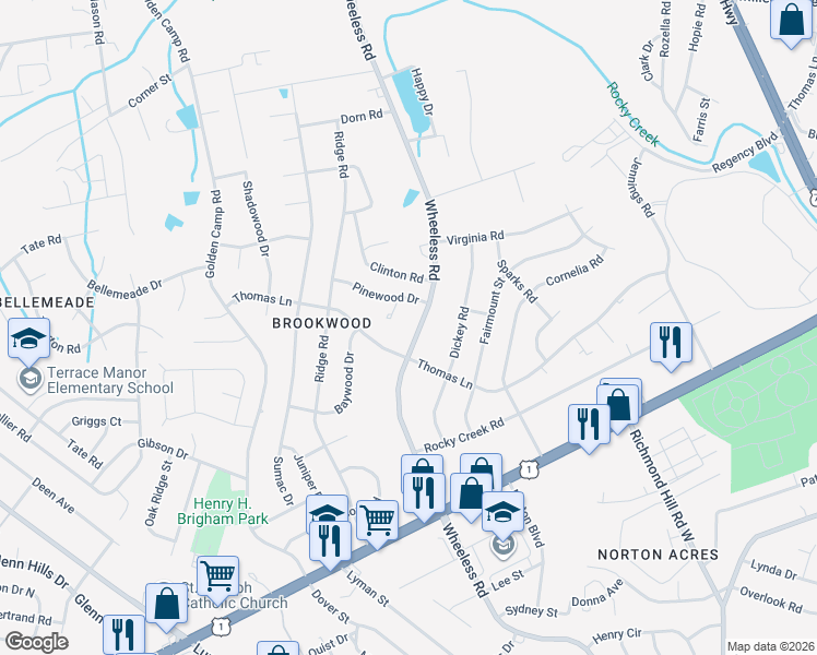 map of restaurants, bars, coffee shops, grocery stores, and more near 2393 Wheeless Road in Augusta