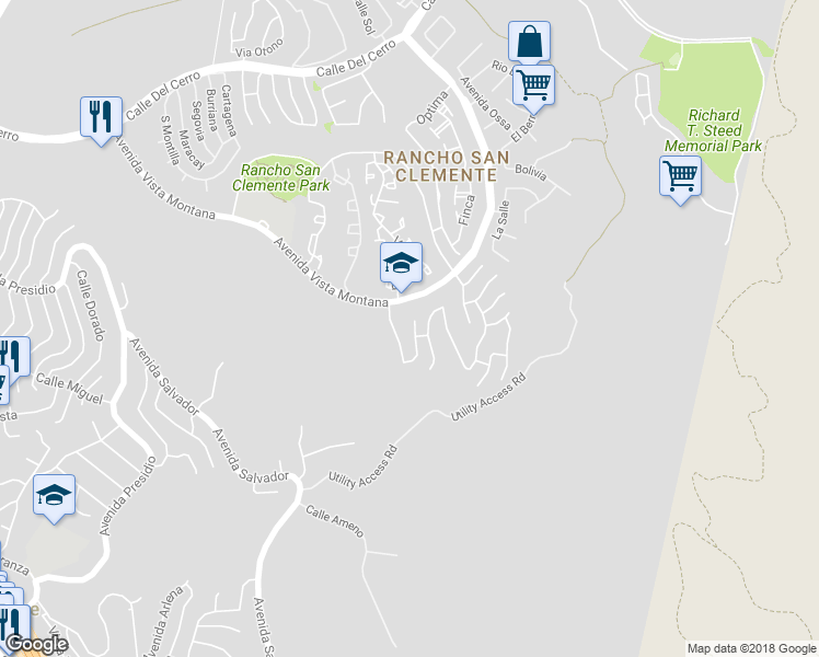 map of restaurants, bars, coffee shops, grocery stores, and more near 44 Santa Clara in San Clemente