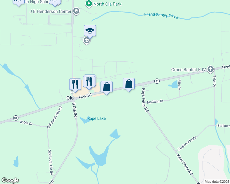 map of restaurants, bars, coffee shops, grocery stores, and more near 3568 Highway 81 in McDonough