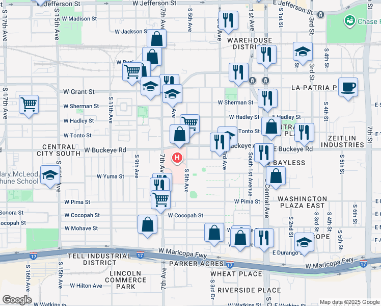 map of restaurants, bars, coffee shops, grocery stores, and more near 1113 S 5th Ave in Phoenix