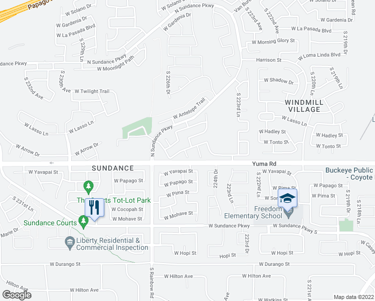 map of restaurants, bars, coffee shops, grocery stores, and more near 1119 South 225th Lane in Buckeye