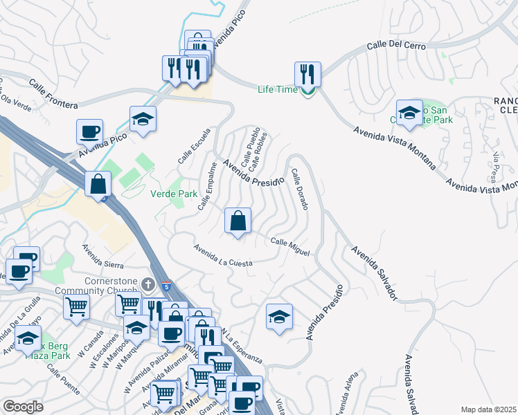 map of restaurants, bars, coffee shops, grocery stores, and more near 313 Calle Villario in San Clemente