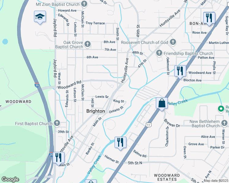 map of restaurants, bars, coffee shops, grocery stores, and more near 4430 Huntsville Avenue in Brighton