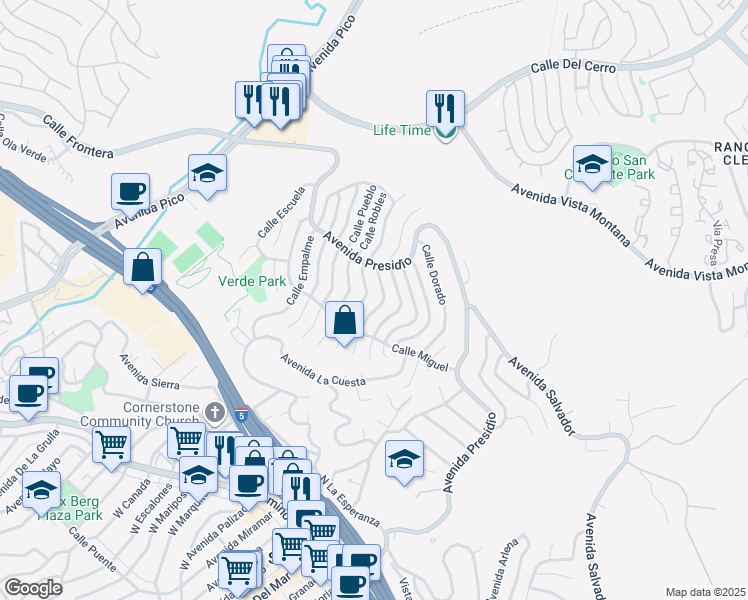map of restaurants, bars, coffee shops, grocery stores, and more near 313 Calle Villario in San Clemente