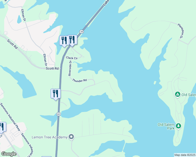 map of restaurants, bars, coffee shops, grocery stores, and more near 143 Thunder Road in Eatonton