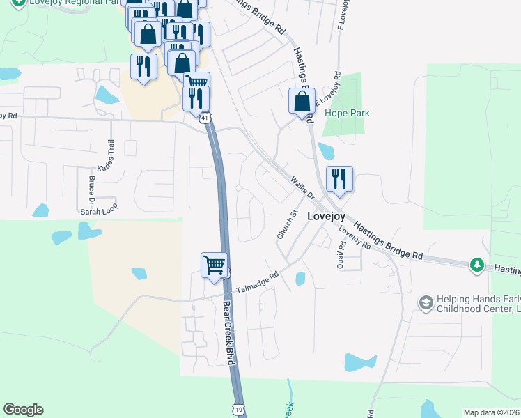 map of restaurants, bars, coffee shops, grocery stores, and more near 2299 Elsie Way in Hampton