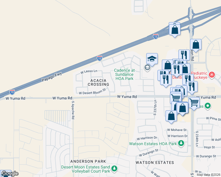 map of restaurants, bars, coffee shops, grocery stores, and more near 1097 South 240th Drive in Buckeye