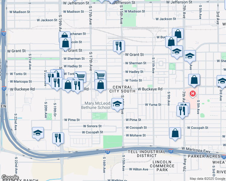 map of restaurants, bars, coffee shops, grocery stores, and more near in Phoenix