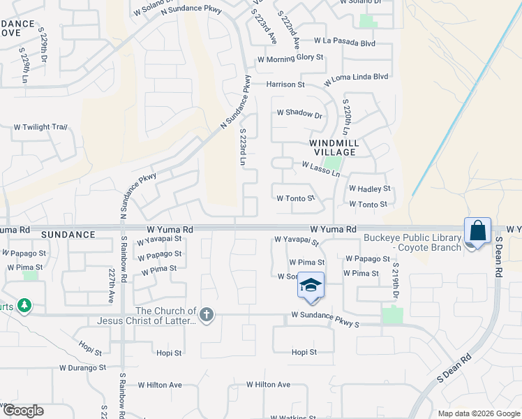 map of restaurants, bars, coffee shops, grocery stores, and more near 1107 South 223rd Drive in Buckeye