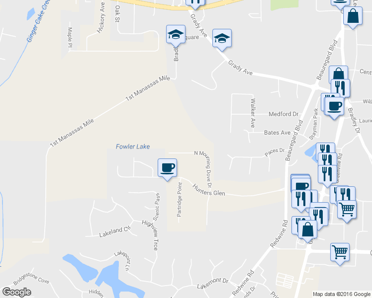 map of restaurants, bars, coffee shops, grocery stores, and more near 205 North Mourning Dove Drive in Fayetteville