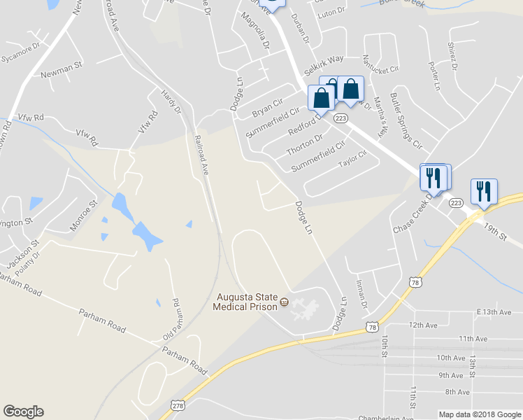 map of restaurants, bars, coffee shops, grocery stores, and more near 564 Beretta Drive in Grovetown