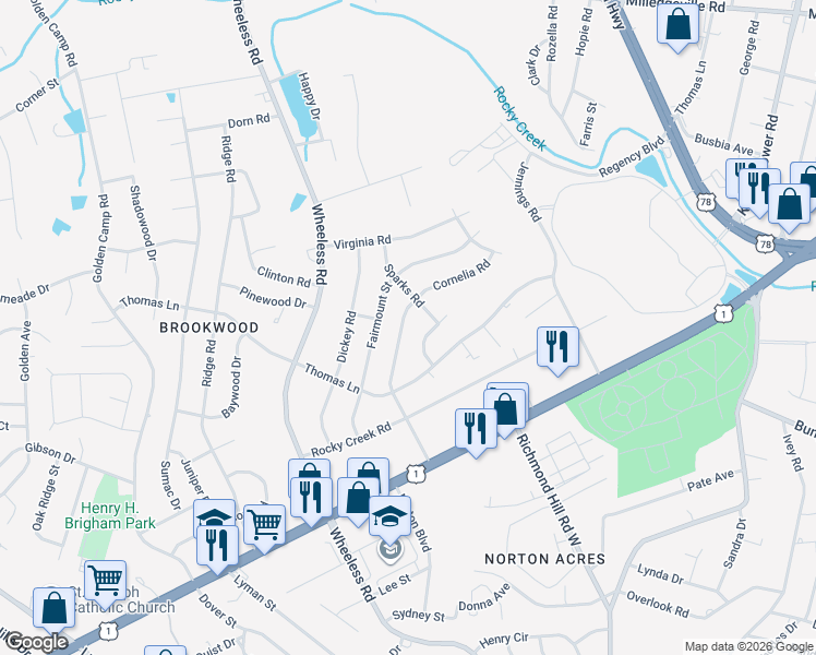 map of restaurants, bars, coffee shops, grocery stores, and more near 2826 Cornelia Road in Augusta