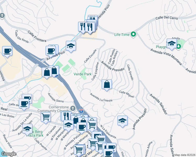 map of restaurants, bars, coffee shops, grocery stores, and more near 609 Calle Miguel in San Clemente