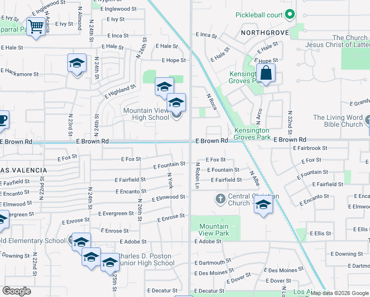 map of restaurants, bars, coffee shops, grocery stores, and more near in Mesa