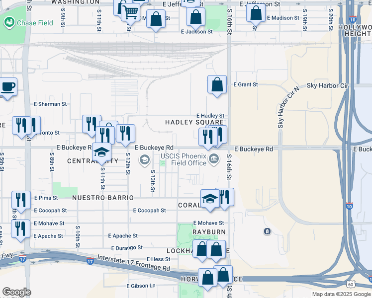 map of restaurants, bars, coffee shops, grocery stores, and more near in Phoenix
